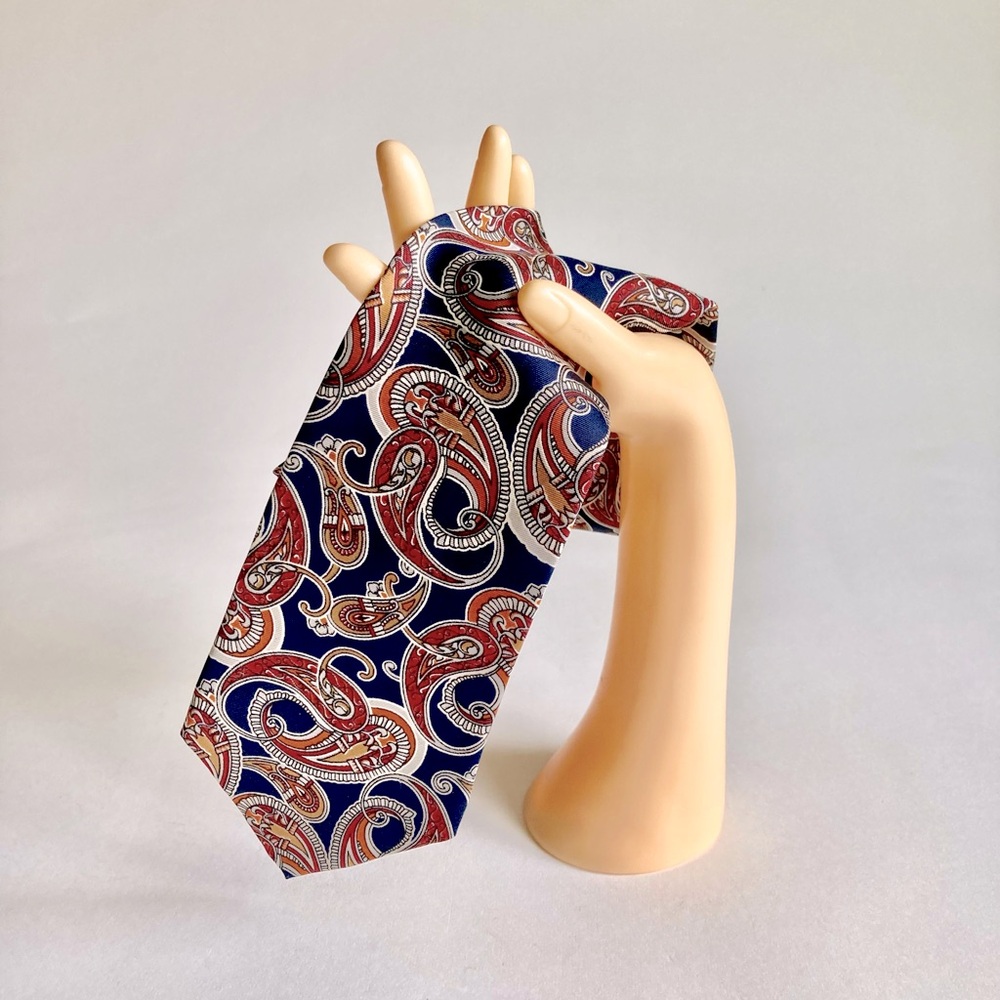 Men’s Christian Dior Monsieur Navy Red Orange Grey Silk Classic Tie